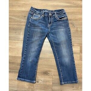LA Idol USA Capri Jeans Womens 11 Embellished Flap Pocket Studs Blue Denim